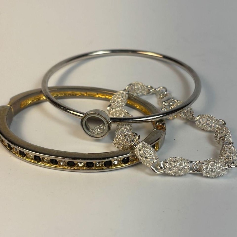 Cute glam bracelet collection with rhinestones and delicate metal